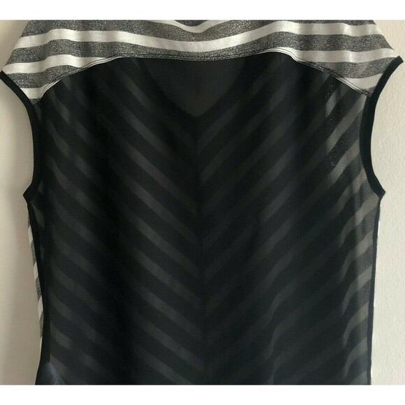 GUESS Sheer Oversized Top V Neck Chevron Stripes Black Dark Gray Gold Knitted XS - Picture 4 of 7